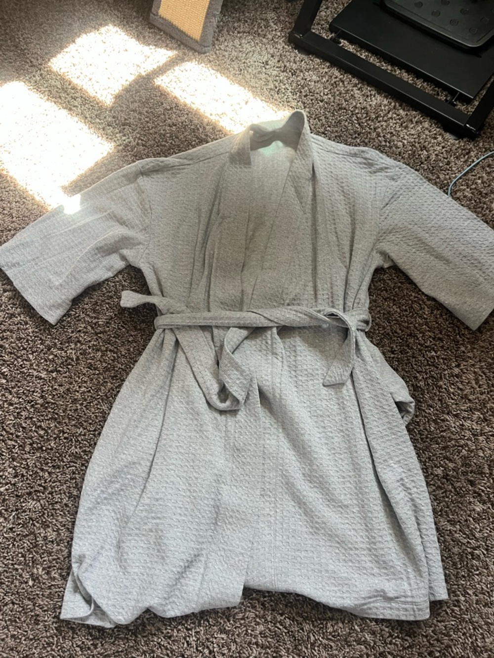 Light Gray Waffle Robe with Belt